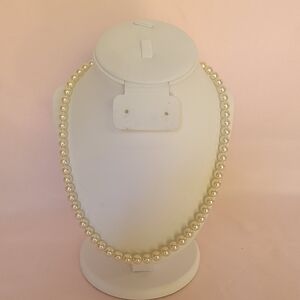 Vintage Faux Pearl Glass Elegant Necklace Ornate Box Clasp Wedding 21" Formal